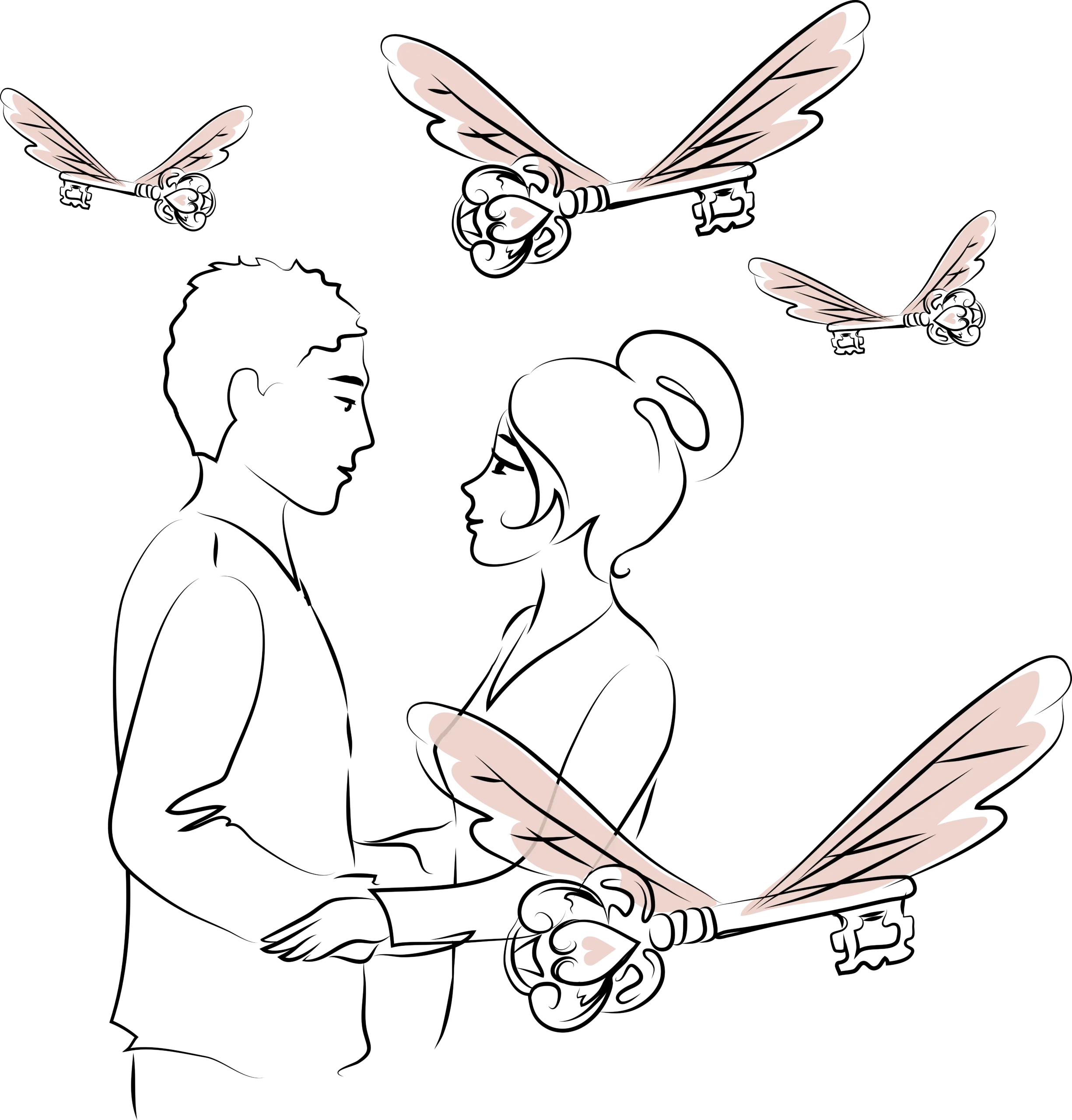 Illustration eines Paares mit Schlüsseln als Symbol für Paartherapie und Beziehungscoaching