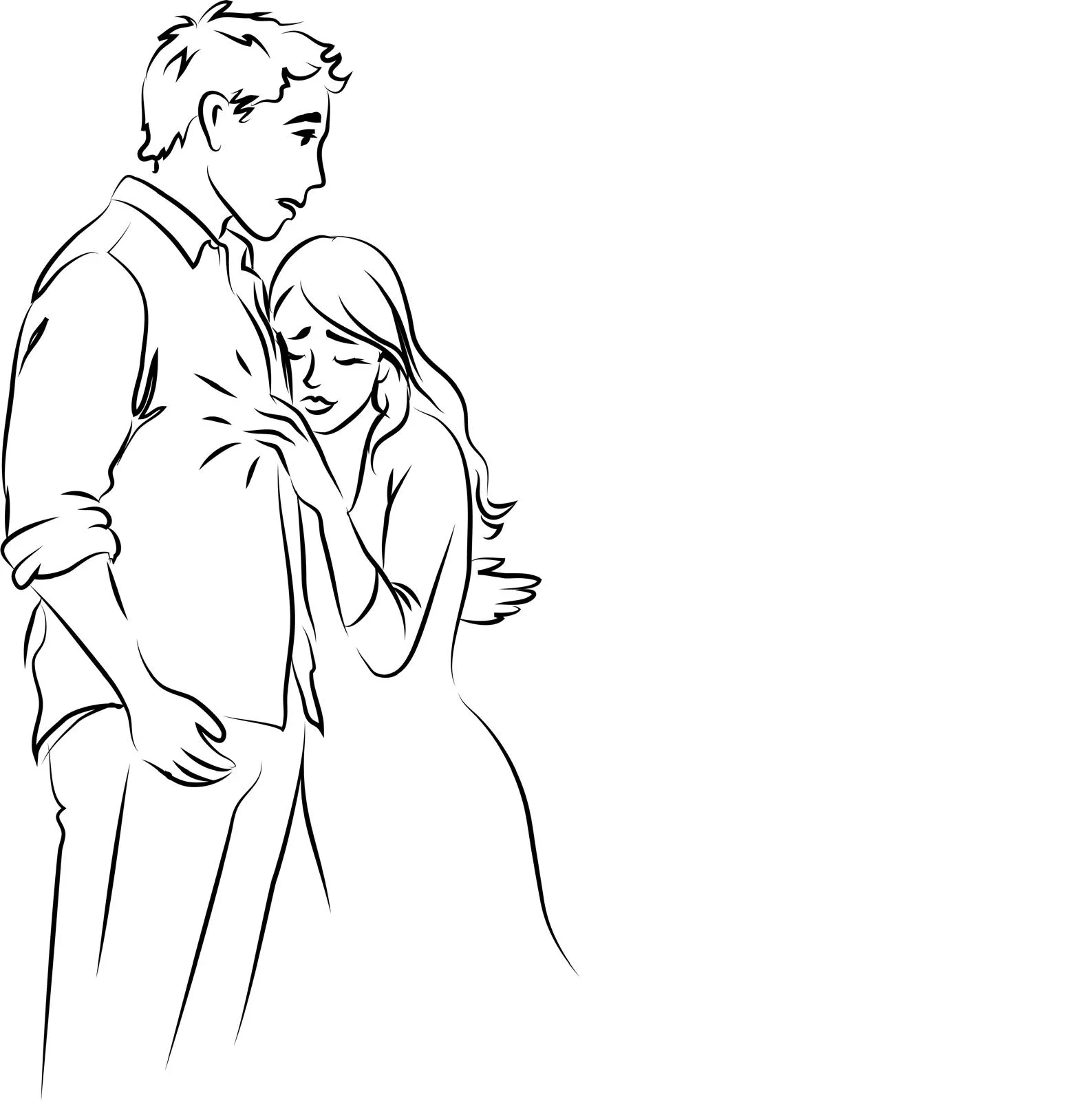 Illustration einer Frau, die sich an einen Mann klammert, als Symbol für Verlustangst und ambivalente Bindung