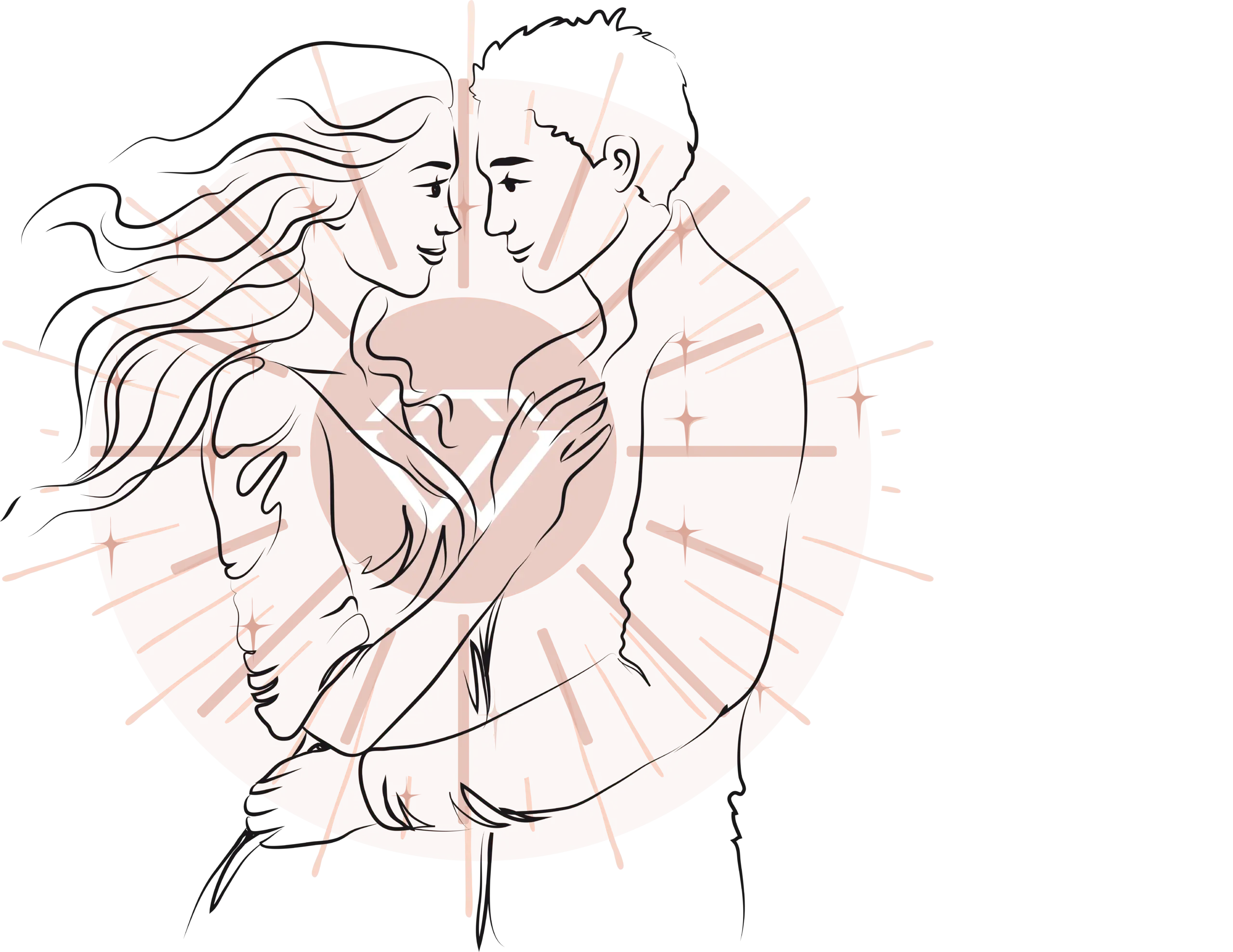 Illustration eines Paares in inniger Nähe als Symbol für Liebe, Verbindung und einen gemeinsamen Neuanfang
